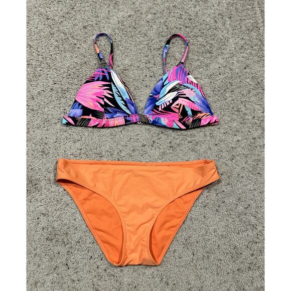Hollister Size L Swimsuit 2-pc Swim Bikini SET Top & Bottoms ORANGE FLORAL F25 - Picture 2 of 10
